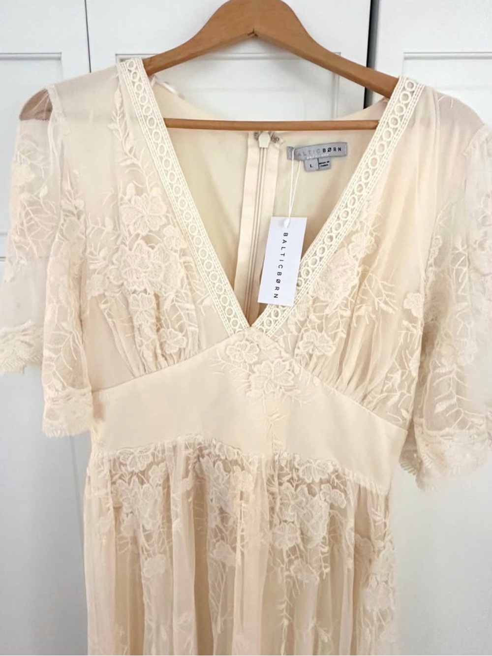 Baltic Born Cream Lace V-Neck Empire Waist Dress